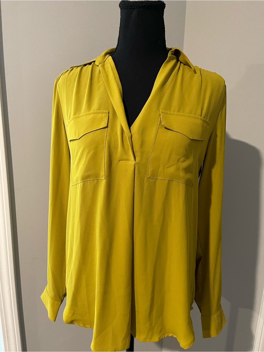 Ann Taylor Mustard Button-Down Blouse with Chest Pockets